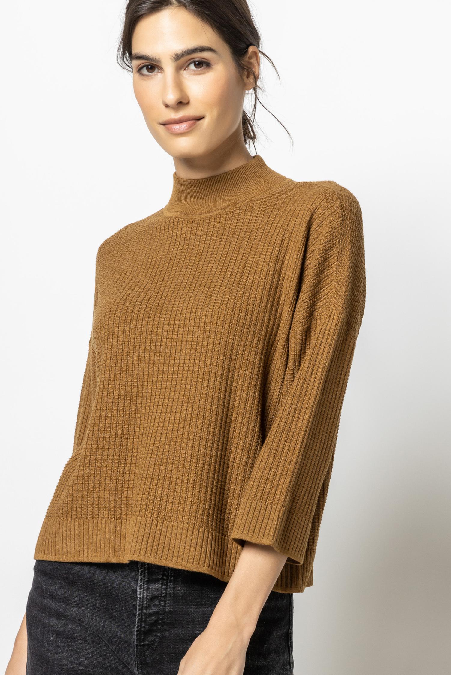 3/4 Sleeve Boxy Mock Neck Sweater