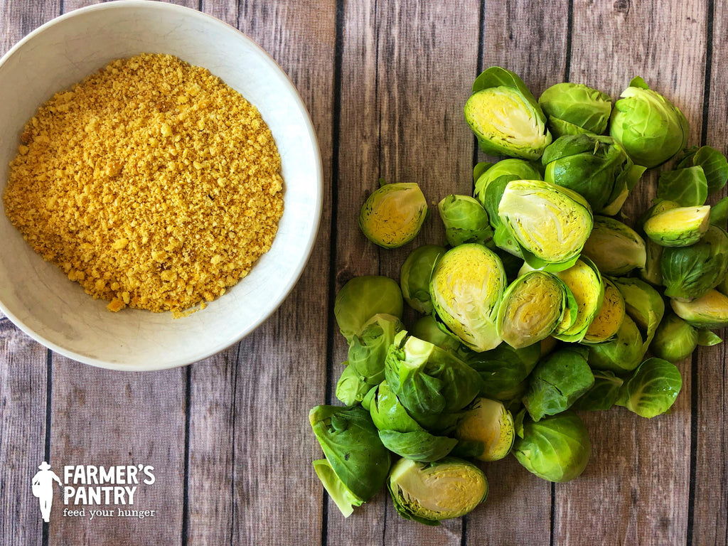 Farmer's Pantry Cornbread Crisps Crumbs and Brussels Sprouts