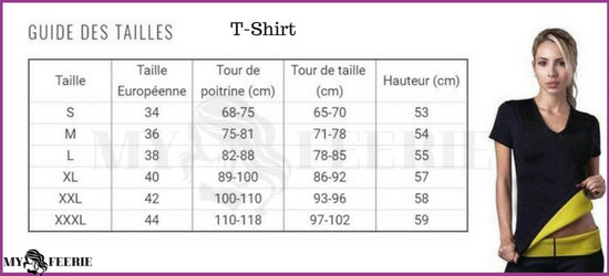 Guide des tailles T-Shirt de sudation ventre plat et taille fine-My Féerie