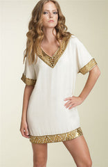 Haute Hippie Gold Embellished Silk Tunic Dress