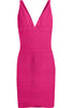 Herve Leger pink 'v' neck bandage dress