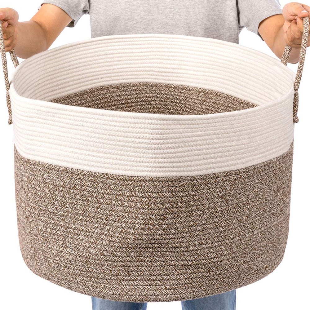 Cotton Rope Basket Woven Round Basket Baby Laundry Basket Toy Storage Holder UK 