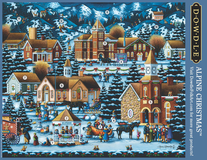 DOWDLE FOLK ART COLLECTORS JIGSAW PUZZLE ROCKY MOUNTAIN CHRISTMAS 1000 PC #10308 
