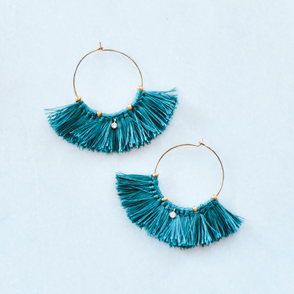 teal tassel hoop earrings boho