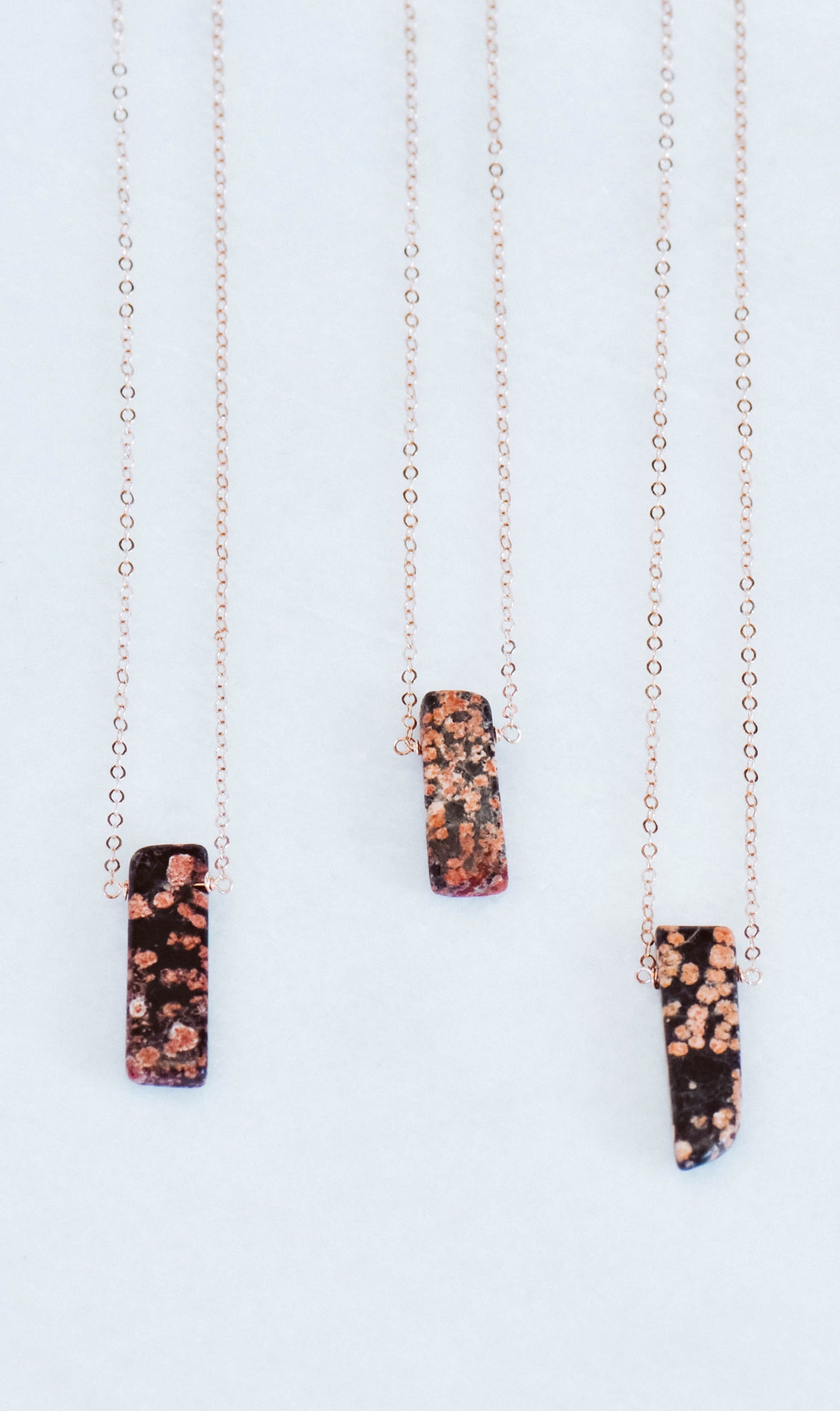 boho chic bar necklace rose gold obsidian