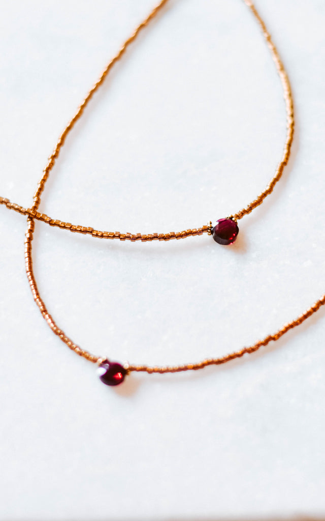 dainty beaded necklace gift for business owner entrepreneur garnet gemstone