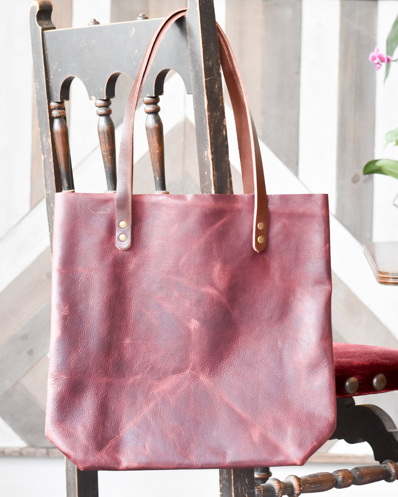 wine leather tote bag