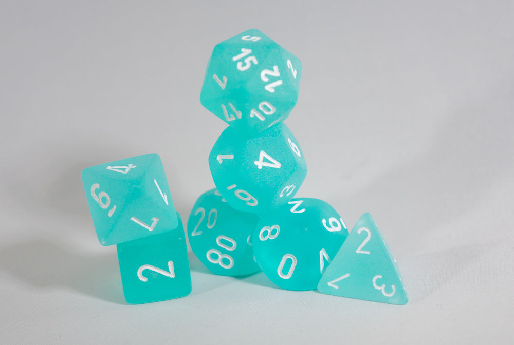 DICE Chessex Frosted TEAL Aqua BLUE Glass 7-Dice Set 27405 