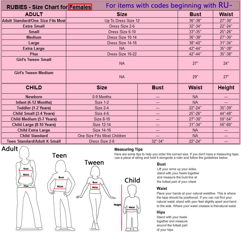 Rubies Child S Size Chart