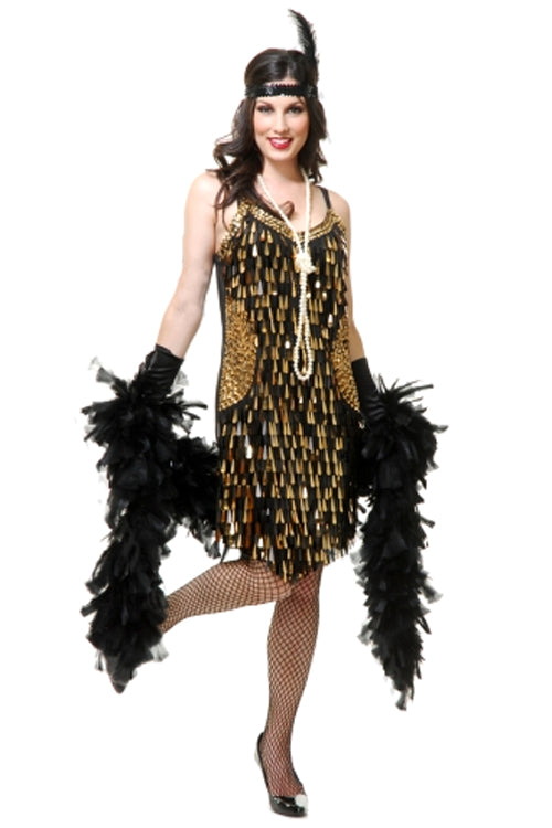 gold and black flapper dress