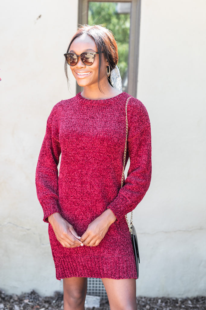 Cozy Wine Red Chenille Sweater Dress 