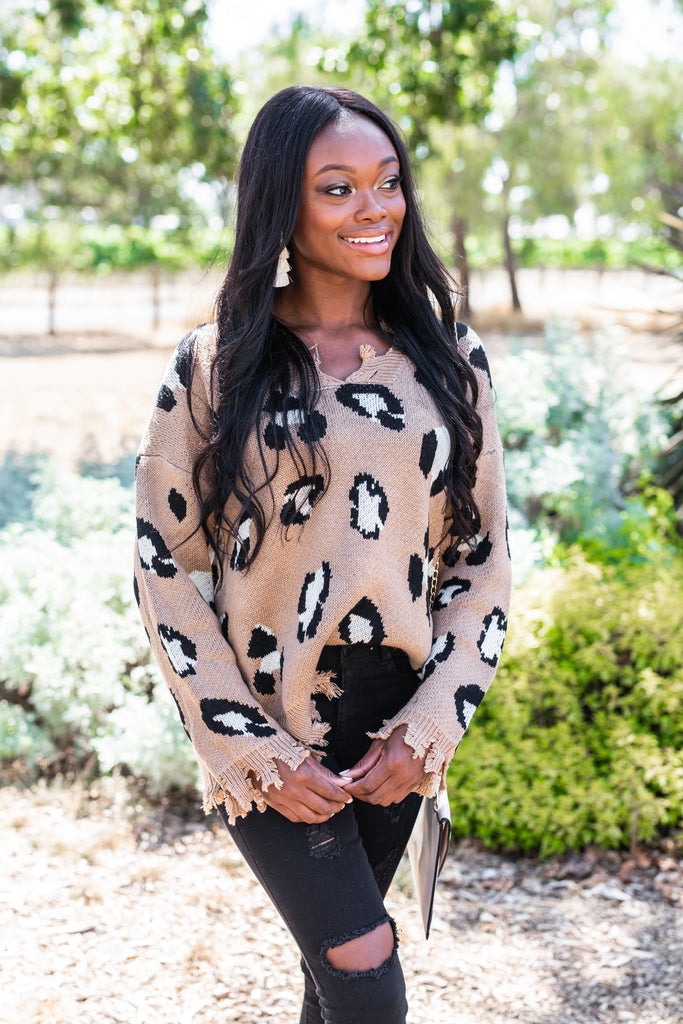 cheetah print distressed sweater