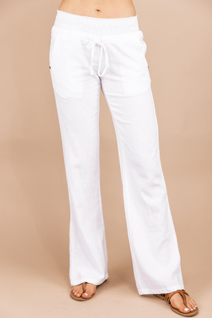 white linen pants