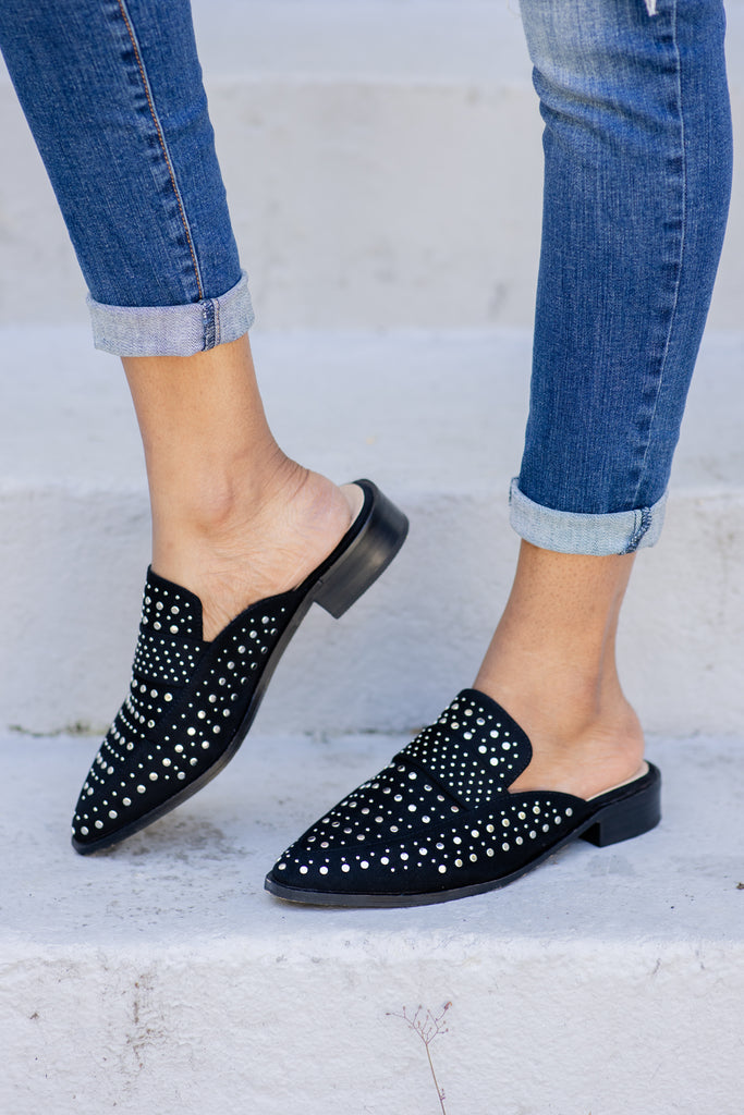 Edgy Mile Black Studded Mules - Cute 
