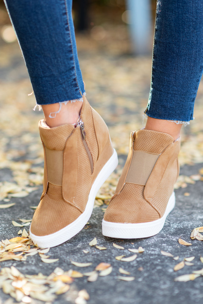 Solid Sassy Camel Brown Wedge Sneakers 