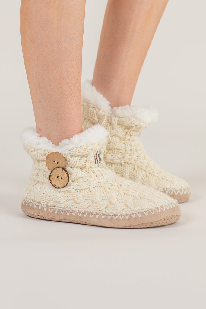 Warm Oatmeal White Slipper Booties 