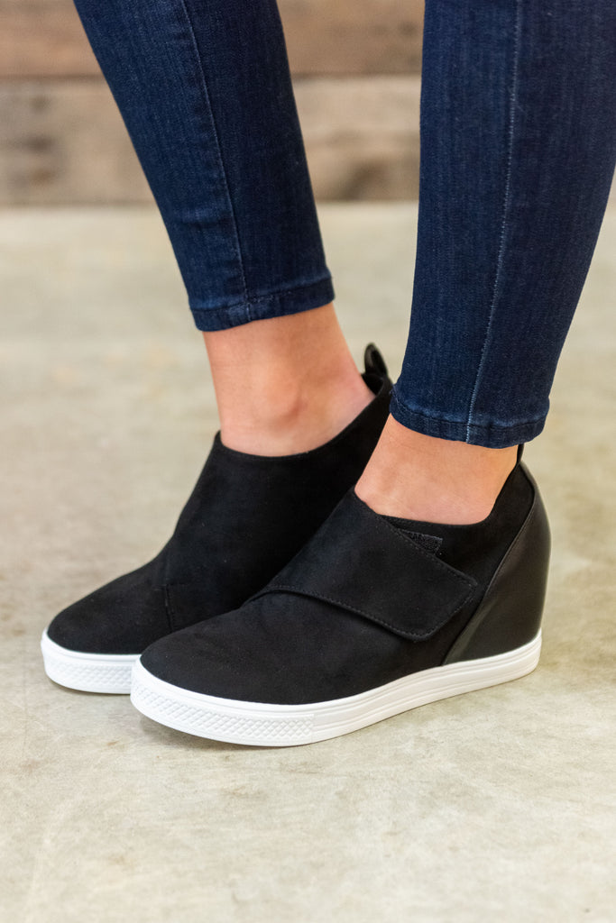 Sassy Classic Black Wedge Sneakers 