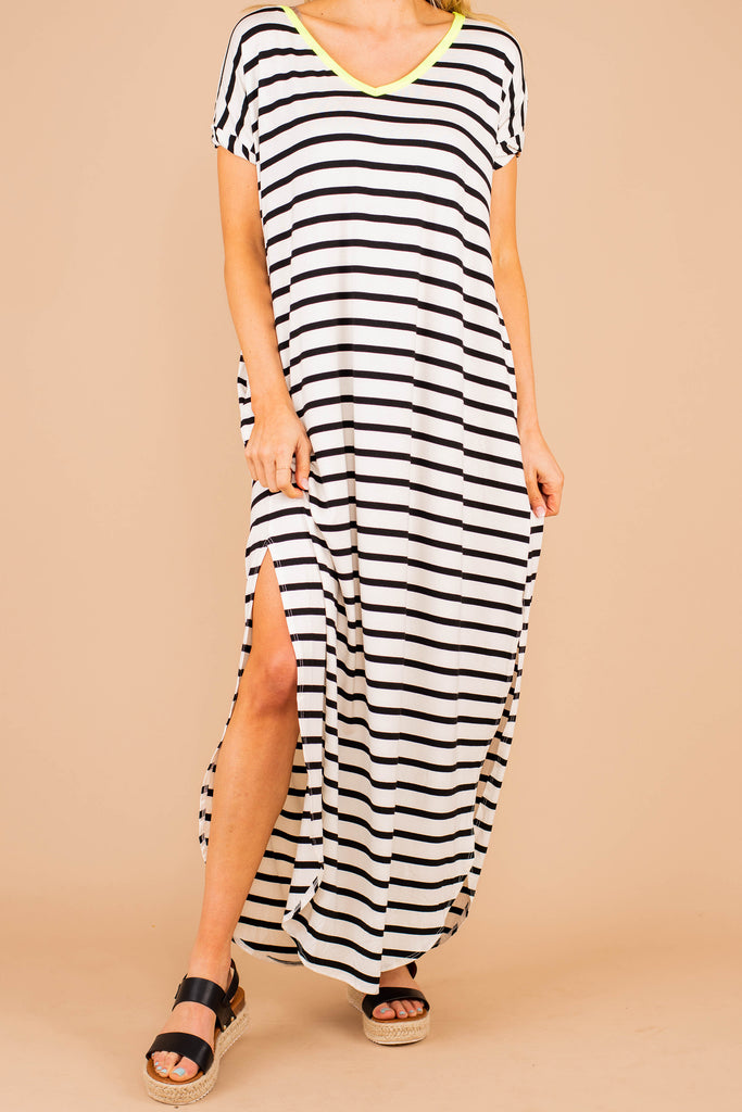 short sleeve striped maxi dress