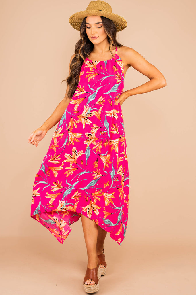 pink flowy midi dress