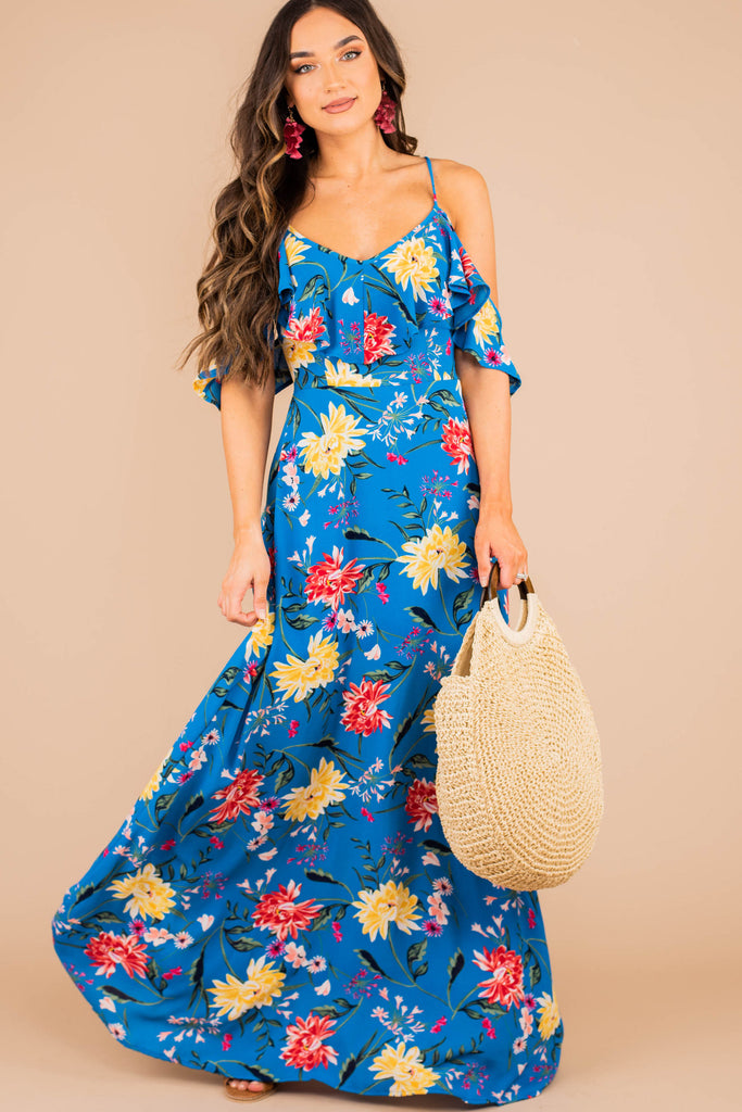 maxi blue floral dress