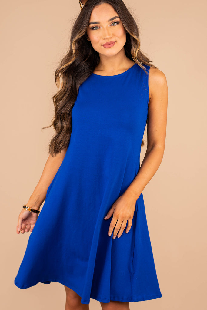 royal blue fit and flare dress