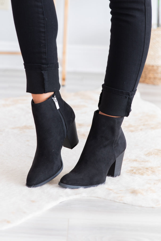 all black booties heels
