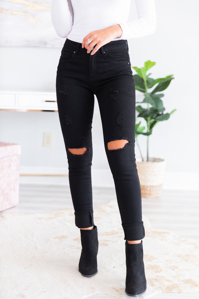 distressed bottom jeans
