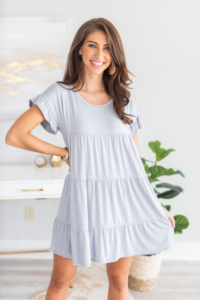 Sweet Preppy Heather Gray Tiered Dress 