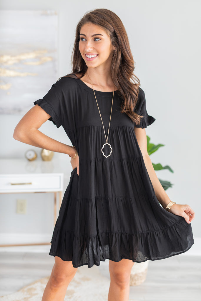 flowy short black dress