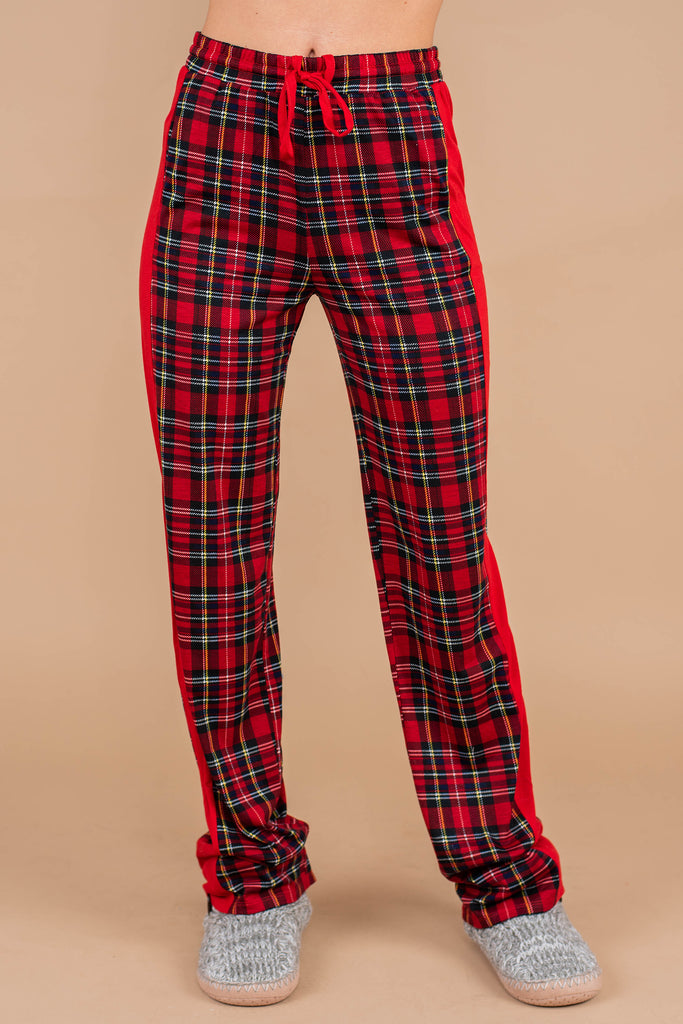 red plaid christmas pants