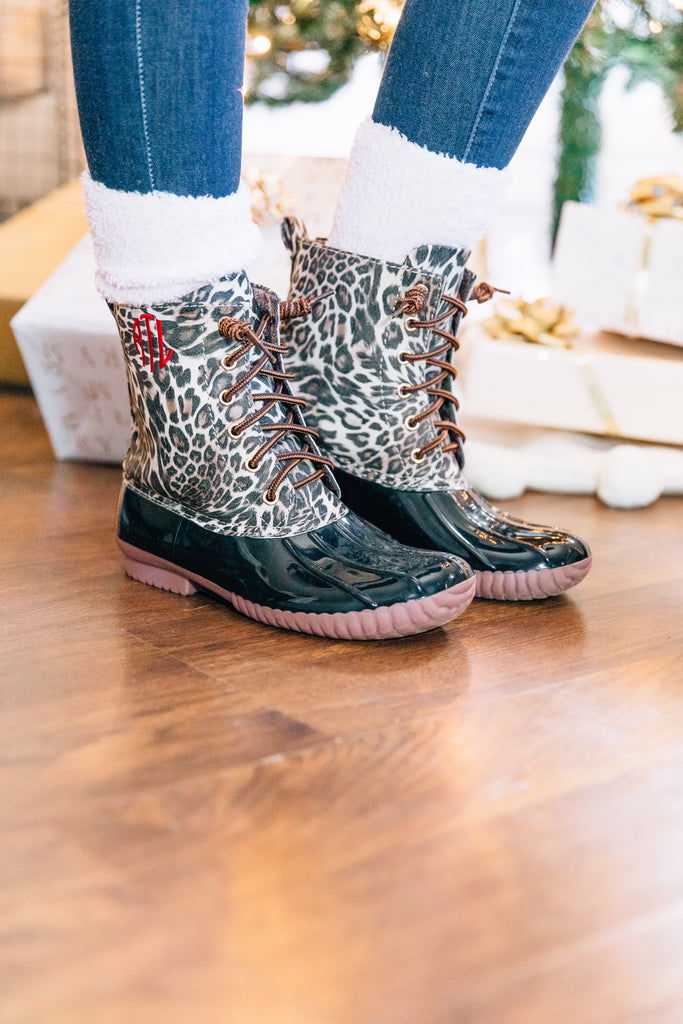 animal print duck boots