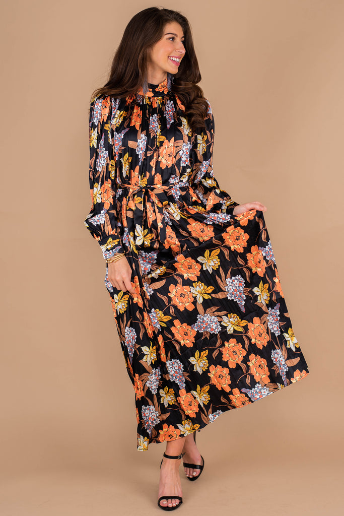 long sleeve floral dress midi