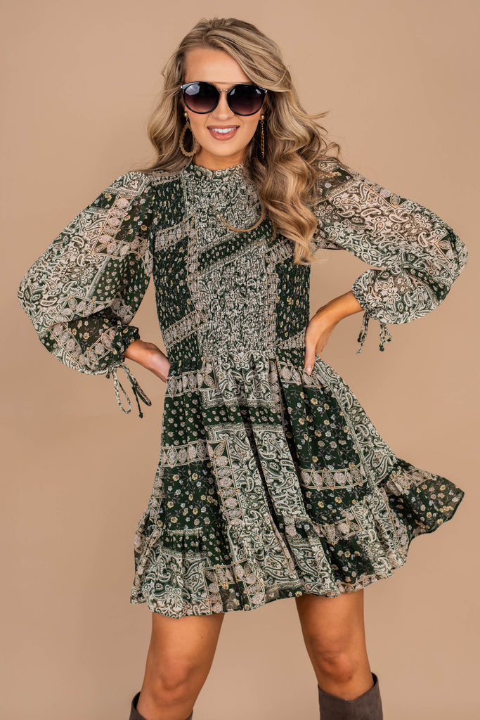 forest green boho dress