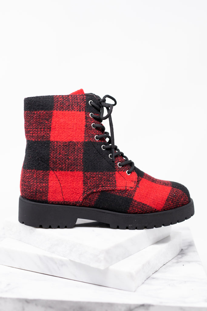 Red Buffalo Plaid Boots - Combat Boots 