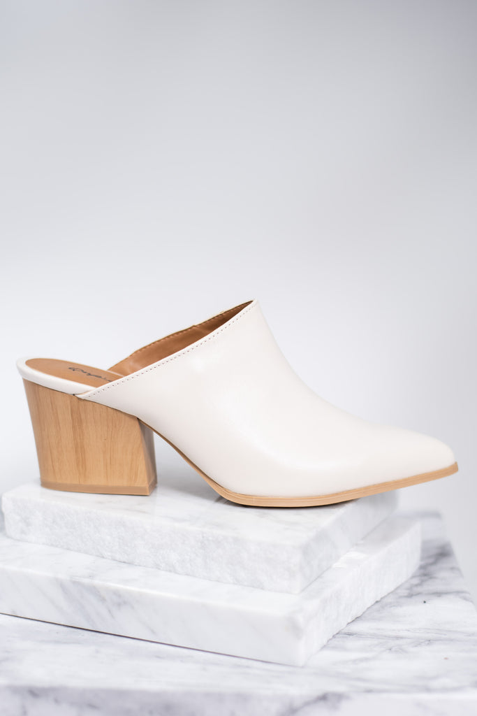 mule heels white