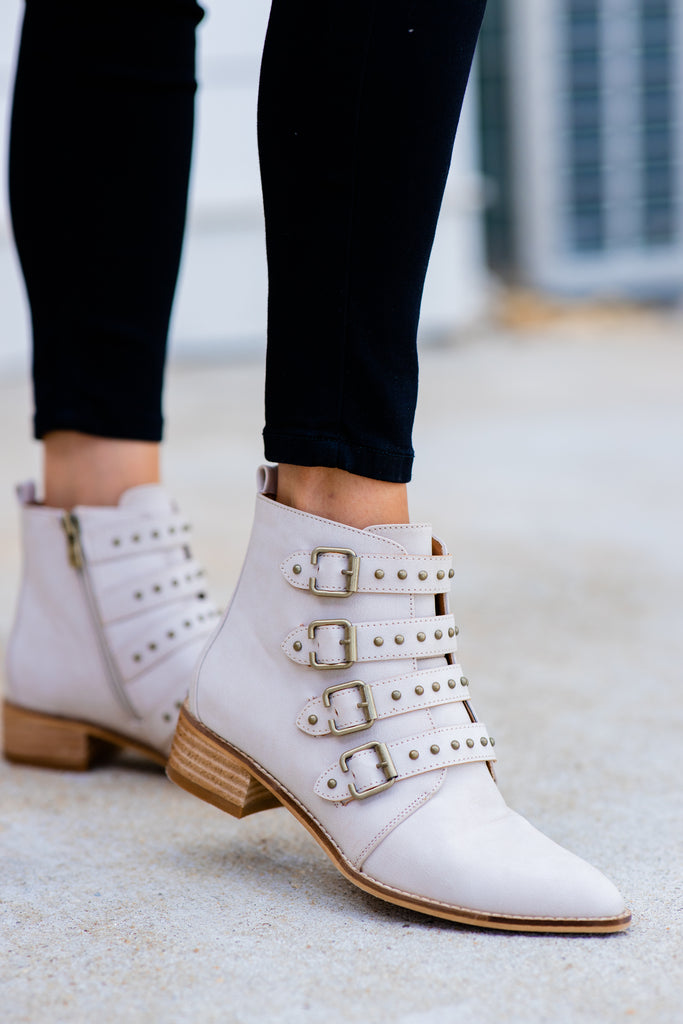 Stone Cold Ice White Buckle Booties 