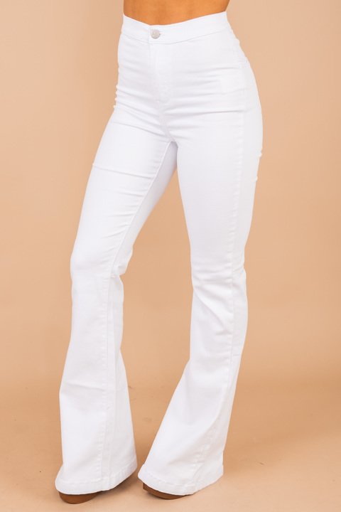 white flare high waisted jeans
