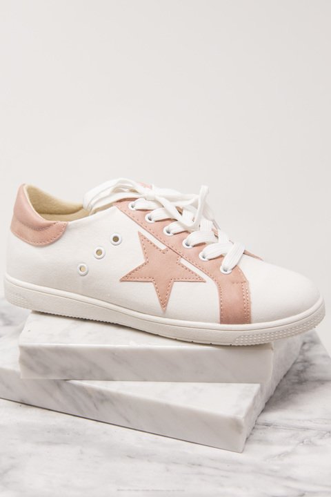 Star Print Light Pink Sneakers - Cute 