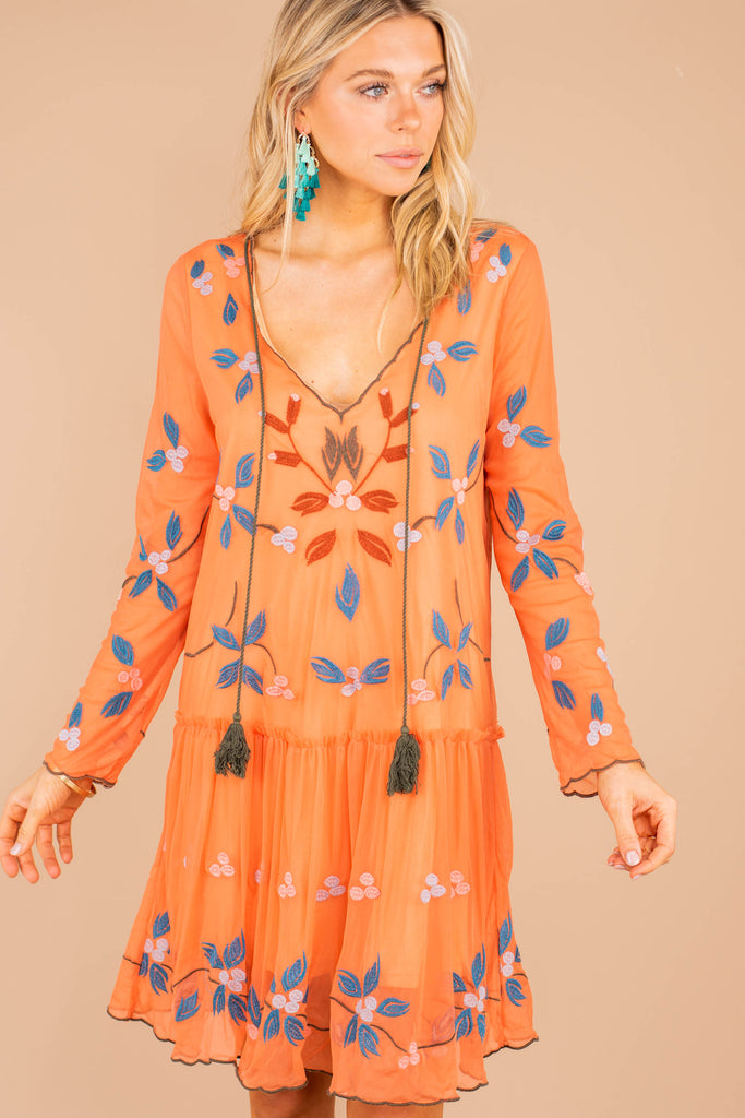 orange embroidered dress