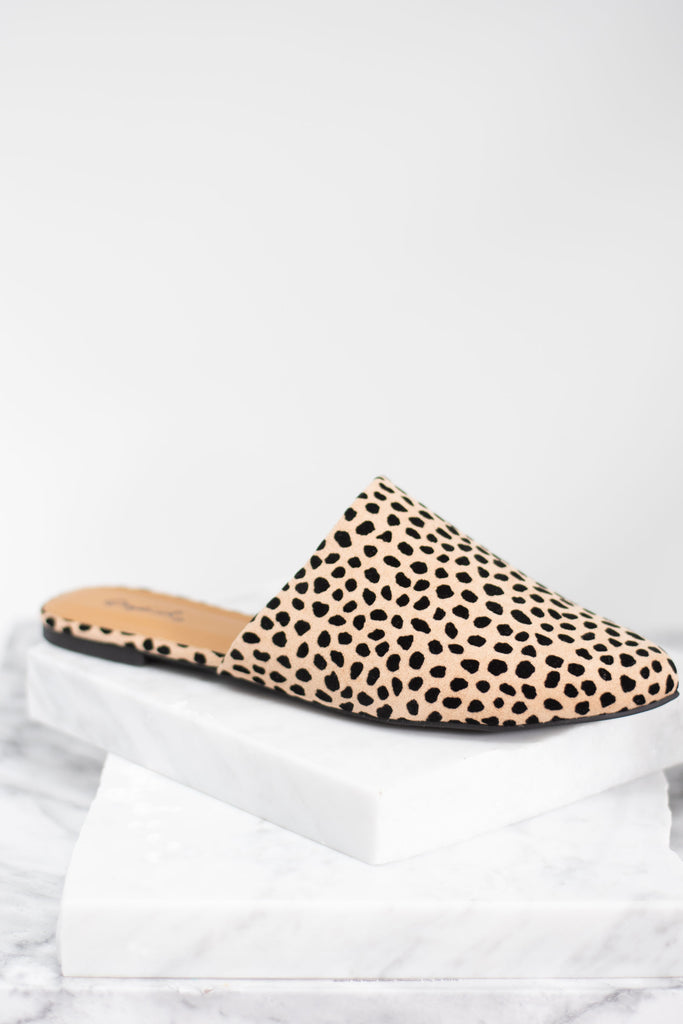 leopard flat mules