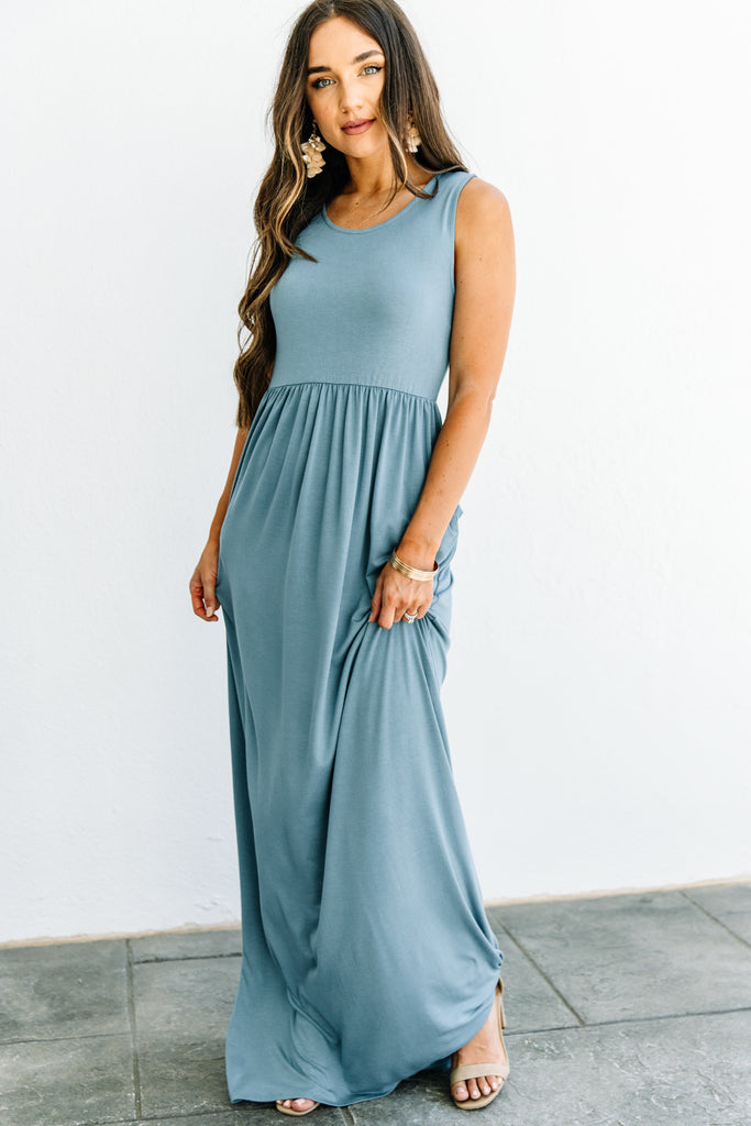 gray blue maxi dress