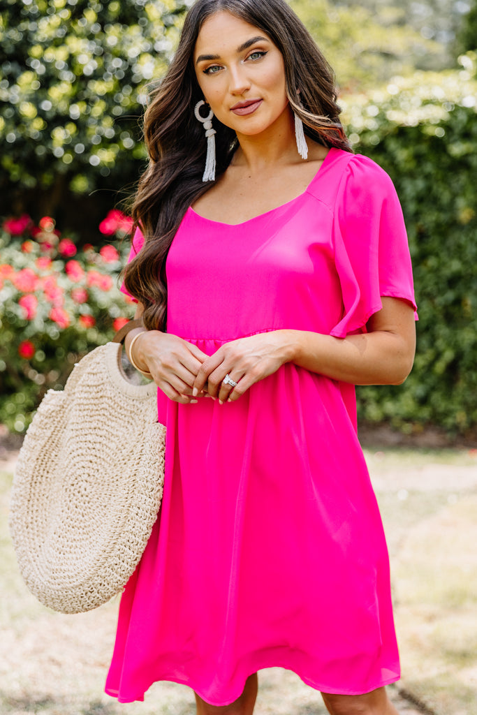 pink dress with ruffle sleeves