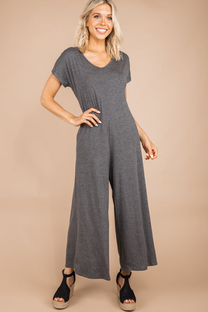 Comfy Charcoal Gray Jumpsuit Casual Jumpsuits Shop The Mint 9461