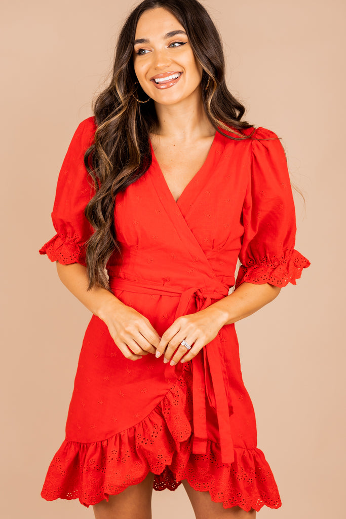 short red wrap dress