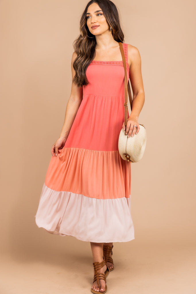 pink and orange colorblock dress