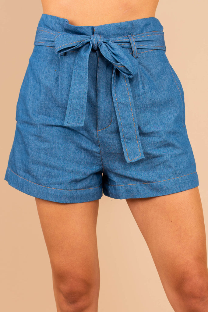 blue paperbag shorts