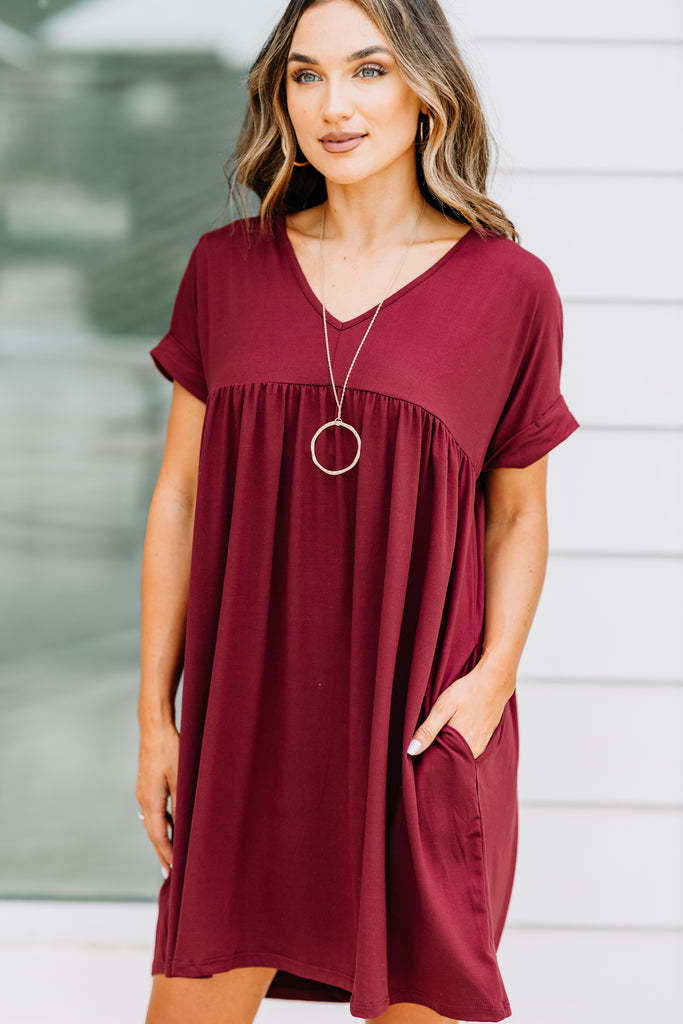 maroon babydoll dress