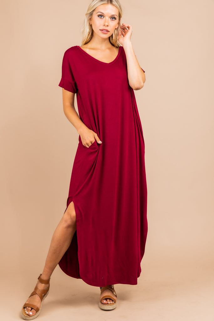 Casual Cabernet Red Maxi Dress - Trendy 