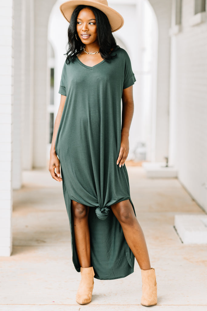 hunter green maxi dress