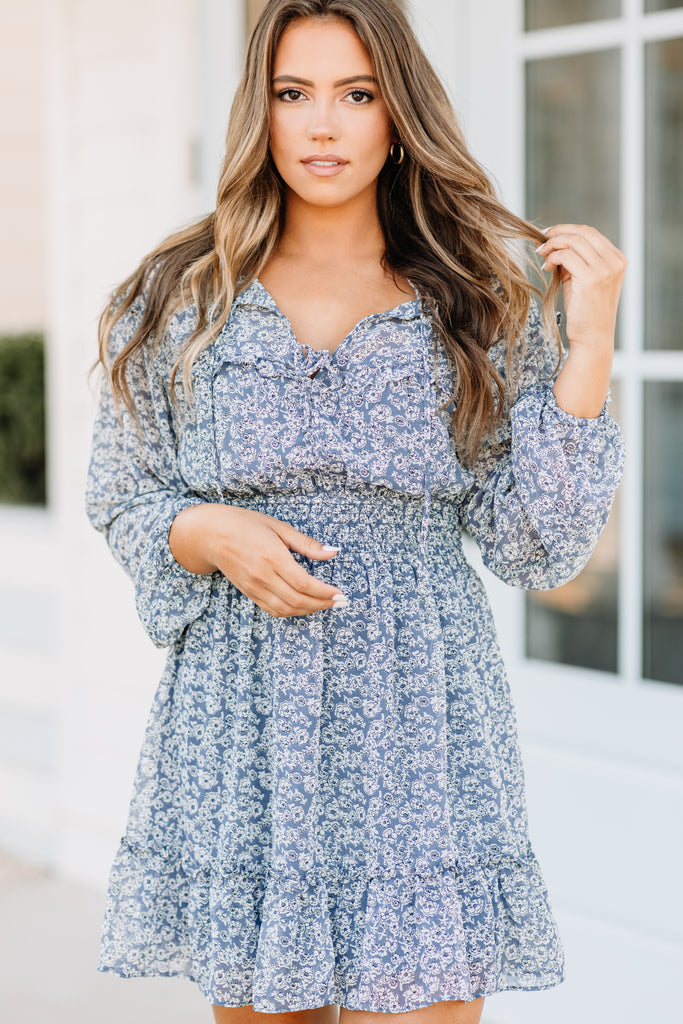 blue ditsy floral dress